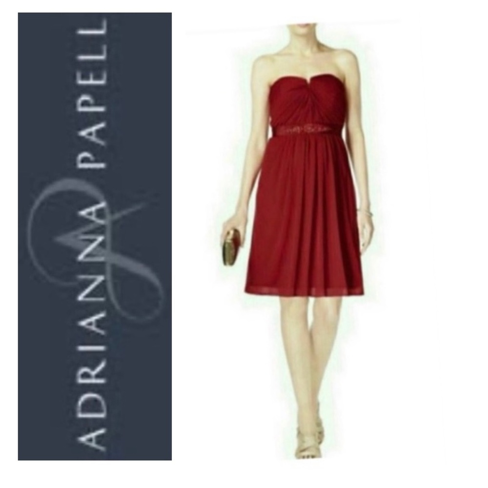 🎄 ADRIANNA PAPELL Red Tulle Strapless Dress NWT $169 8